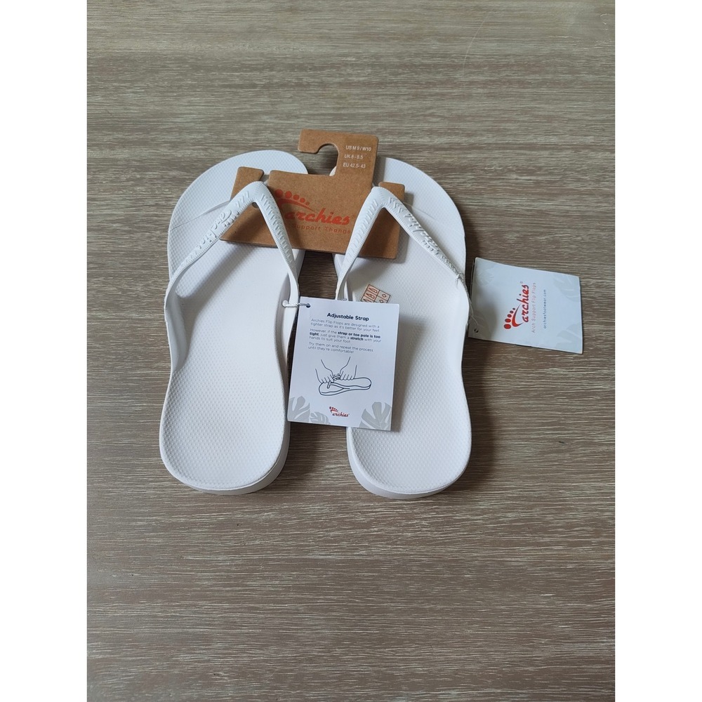 Archies Arch Support Flip Flops White Women 10 / Men 9 New With Tags - Picture 7 of 12
